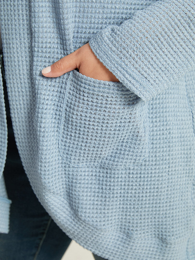 Plain Waffle Knit Pocket Asymmetrical Hem Cover Up